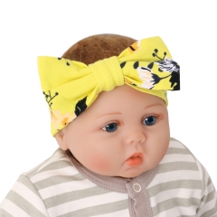 Soft custom flower print elastic infant baby girl headband with bow sets