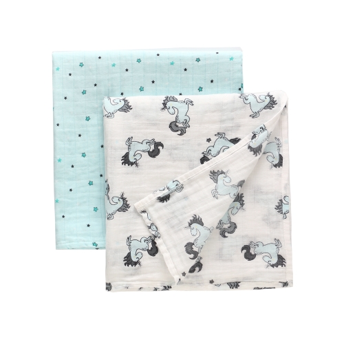100% Cotton Muslin Blankets 2 Pack,  Swaddle Wrap Blankets,47''x 47'' with Stroller Pegs,Bath Konjac Sponge Gift Set